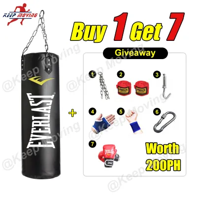 [2023 New] EVERLAST Boxing Punching Bag for Adults Black PU Leather Heavy Duty MMA Training With Free Gloves