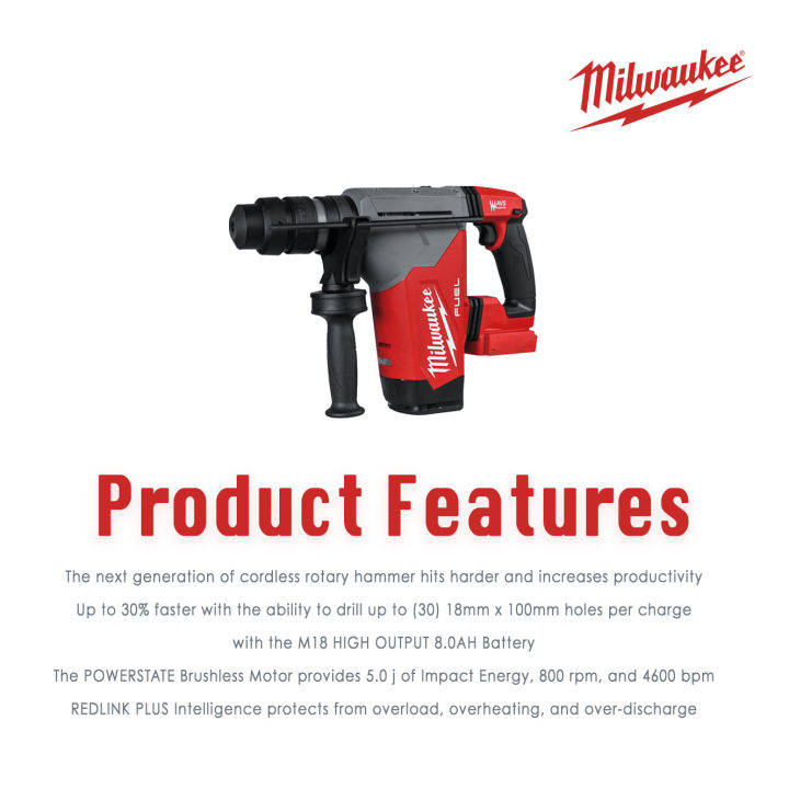 MILWAUKEE M18 FHPX FUEL 32mm SDS Plus Rotary Hammer M18FHPX Heavy Duty ...