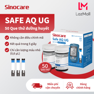 Sinocare Que Thử Đường Huyết Safe AQ UG 50 Que Thử Tặng Kèm 50 Kim