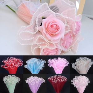 PURETEN Pearl Lace Flower Wrapping Cloth Handmade Bouquet Wave Yarn Flower Bouquet Wrapping  Romomatic Roll Gift Wrapping Mesh For Valentines Day Wedding