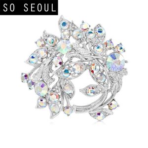 SO SEOUL Leilani Oversized Flower Bouquet Aurore Boreale Austrian Crystal Rollover Clasp Brooch
