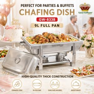 GW-833B Stainless Steel Chafing Dish 9L Full Pan 2 Division 3 Division Buffet Food Warmer 22x14x11 Inches for Catering Restaurant Hotel