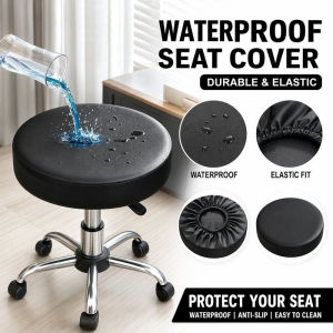 Round Chair Cover PU Leather Seat Cushion Cover Elastic Anti Slip Waterproof Dining Stool