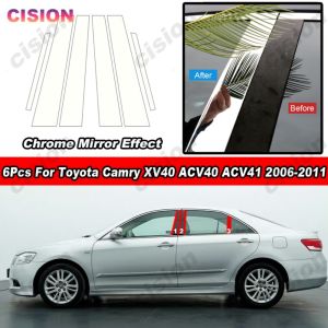 6ชิ้นโครเมี่ยมเงาชิ้นวัสดุชิ้นศูนย์หน้าต่างประตูรถ B C คอลัมน์กลางเสาชิ้นส่วนตกแต่งส่วนครอบแผงสติกเกอร์ตกแต่งเอฟเฟกต์กระจกสำหรับ Toyota Camry XV40 ACV40 ACV41 2006-2011