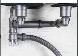 XI PHÔNG ỐNG THOÁT NƯỚC BỒN RỬA CHÉN INOX BẦU XẢ 110MM HỆ THỐNG THOÁT NƯỚC NHÀ BẾP ĐÔI. 2 HỘC CHẬU SÁT NHAU chậu dài 82x45cm