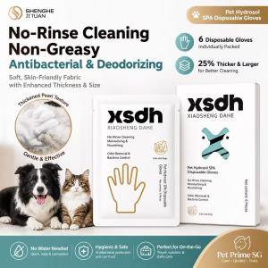 Pet Cleaning Gloves No Rinse | Dog & Cat Grooming Wipes Glove | Deodorizing & Antibacterial | 6pcs Disposable
