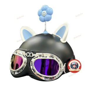 Nón bảo hiểm trẻ em kính phi công 3-13 tuổi gắn phụ kiện tai mèo bông hoa kuromi mũ bảo hiểm trẻ em HTP chính hãng