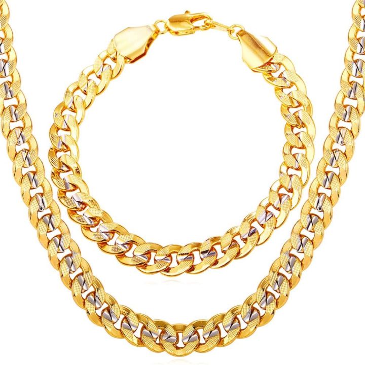 U7 Two-Tone Gold Chain Platinum 18K Gold Plated Cuban Curb Chain