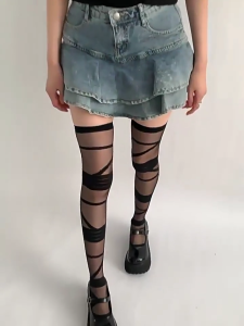 Nhật Bản Gothic lụa trên tất qua đầu gối cho phụ nữ JK cô gái Crisscross mô hình băng đùi thon vớ cao Hàng dệt kim