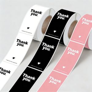 OKKFINE 100pcs/roll Waterproof Thank You Sticker Rectangular Envelope Decoration Gift Packaging Sticker Creative Decorative Label