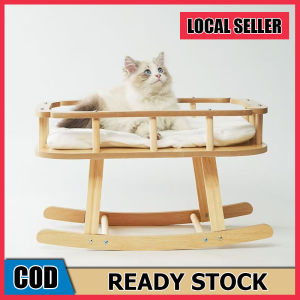Cradle with Fence Cat Hammock Rocking Chair Pet Rocking Bed Wooden Frame Pet Bed