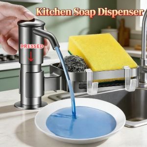 Kitchen Sink Soap Dispenser with Sponge Holder Rack Tray Hook High-Quality ABS For Kitchen Cleanning