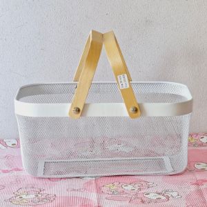 ตะกร้าญี่ปุ่น ตะกร้าเหล็กเคลือบ ตะกร้าอเนกประสงค์ ตะกร้า (หูจับไม้) (หนา สไตล์มินิมอล) ขนาด กลม26/จตุรัส25*25/ผืนผ้า25*40 ซม. (ตราTK)