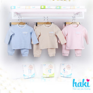 Bộ quần áo thu đông dài tay cài vai Melange Cotton cao cấp HAKI cho bé sơ sinh tới 3 tuổi BC001 (4-15kg) bộ áo quần cho bé trai bé gái hàng made in Việt Nam xuất khẩu