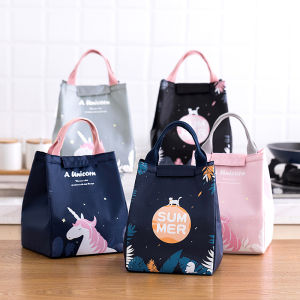 Linyoung Lunch Bag Cartoon Animal Unicorn Print Lunch Box Bag Portable Kitchen Storage Bento Bags Aluminum Film Thermal Insulation and Cold Storage Velcro Bag