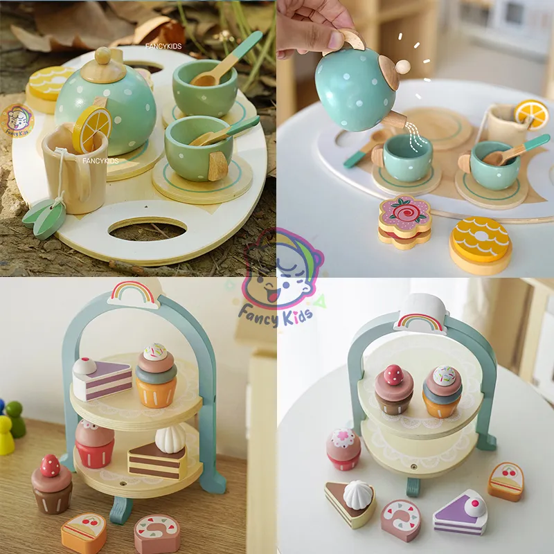 Wooden Tea Set Toy/Cake and Ice Cream Dessert High tea set/Kitchen
