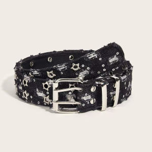 MillionGrid Y2k Punk Sao Sequins thắt lưng phụ nữ người đàn ông PU eo dây đeo đôi hàng rỗng hợp thời trang Dây thắt lưng jeans váy trang trí