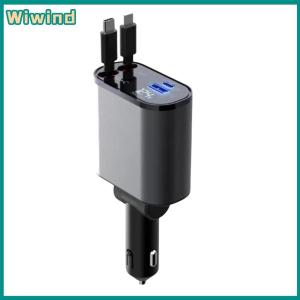 【Wiwind】4 ใน 1 USB รถอะแดปเตอร์ Telescopic Type C สำหรับ Apple อะแดปเตอร์ไฟแช็กดิจิตอลจอแสดงผล Power Outlet PD QC3.0