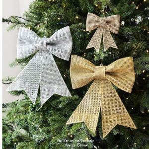 MODERNLUX Chất liệu vải bố thô Vật trang trí hình nơ Giáng sinh Nhựa Hình nơ dây chuyền treo cây thông Noel Dây treo Trang trí nơ theo mùa Đồ trang trí cây thông Noel