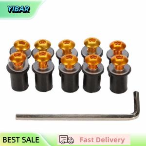 YIBAR 10PCS Motorcycle Windscreen Windshield Fairing Bolt Screw Kit Well Nuts M5 15mm