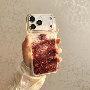 Dynamic Glitter Quicksand Case for iPhone 17 16 15 Pro Max Red Moving Sand Sparkles Liquid Soft Silicone Simple Phone Cover Capa
