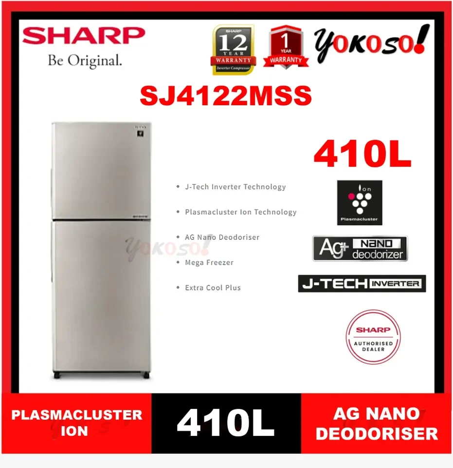 Seller's Own Fleet] Sharp SJ4122MSS 410L J-Tech Inverter 2 Door  Refrigerator | Lazada