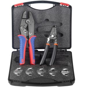 ชุดคีมปอกสายไฟแบบมัลติฟังก์ชั่น พร้อมฟันย้ำหางปลา/โซลาร์เซล หัวโซลาร์เซล หางปลาเข็ม คีมย้ำหางปลา พร้อมตะปอก สำหรับสายไฟ 0.5-5.5 sq.mm