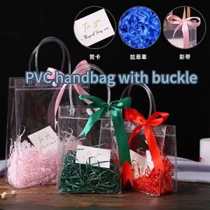 30Pcs Clear PVC Tote Bag Transparent Gift Bag with Snap Button Thickened Reusable Plastic Handbag fo