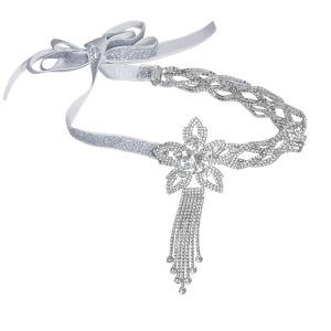 MYCOLOR Shiny Rhinestone Flower Necklace Crystal Tassel Hollow Lace up Necklace Headband Accessories Exaggerated Necklace Bride