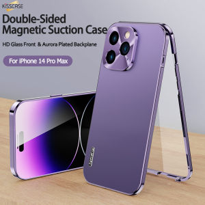 KISSCASE With Screen Glass Case For iPhone 14 Pro Max Case 360° Full Surround High-Definition Double-Sided Glass Protective Mirror Magnetic Metal Shell Protector Camera Lens Full Protection Cover For iPhone 14 Plus 13 12