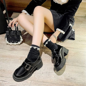 「💖KAK SHOPZ💖รองเท้าหนังแบบสวม Mary Jane ใหม่มีความสูง 5 เซนติเมตร กันน้ำได้ รองเท้าโลฟเฟอร์สไตล์อังกฤษพื้นหนา」