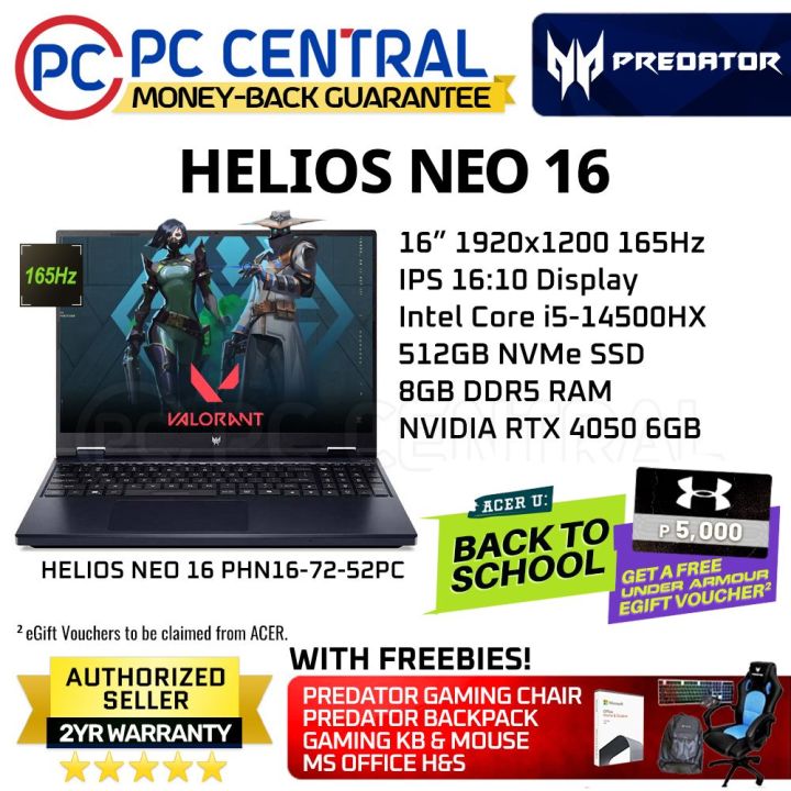 Acer Predator Helios NEO 16 (PHN167252PC) Gaming Laptop 165Hz 16" IPS Panel Intel Core i5