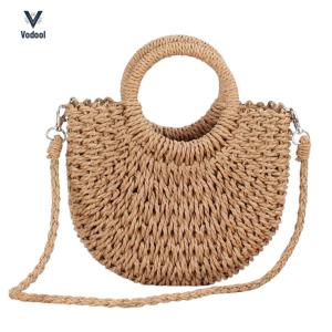 Women Weaving Crossbody Bag Handmade Woven Small Tote Bags Fashion Semicircle Casual Holiday Vacation Straw Bags [Vodool Shophouse]