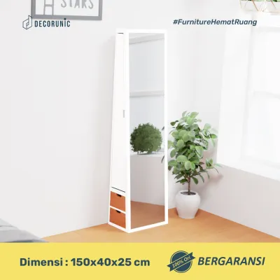 Decorunic Standing Mirror Cermin Full Body dengan Rak Make Up - Cermin Berdiri dengan Rak Penyimpanan Lemari Rak Kosmetik Storage Minimalis - Naura Make Up Hijab