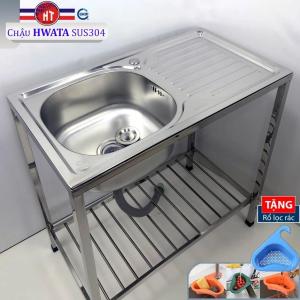 Chậu Rửa Chén Bát Inox Hwata Có Chân Kèm Xi Phông - Chậu Chính Hãng SUS304 loại 1 hộc rửa có bàn