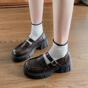 Free Shipping WomenS Small Leather Shoes 2026 Spring/Autumn Collection Perfect for Pairing with Skirts Thick-Soled Round-Toe Retro Style
