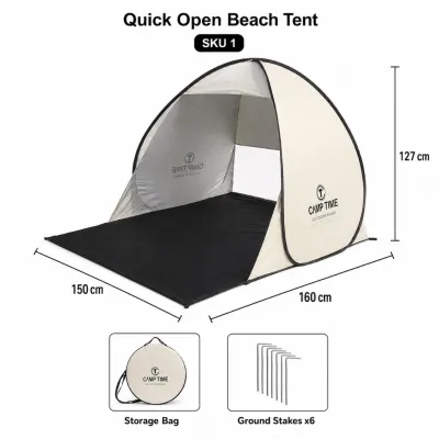 CAMP TIME Automatic Pop Up Tent 2-3 Person Outdoor Camping Beach Sun Shelter Anti UV Waterproof with Carry Bag