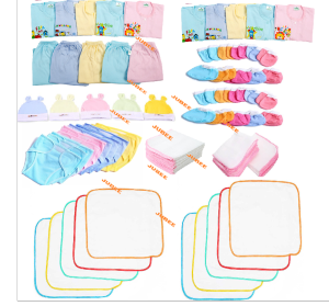 [TẶNG VÒNG DÂU TẰM] Combo 80 Món áo quần Sơ Sinh ( 5 áo màu nút giữa tay ngắn + 5 áo màu nút giữa tay dài + 5 quần + 5 nón + 10 tã dán + 20 khăn + 10 cặp bao tay + 10 cặp bao chân  + 10 tã lót )