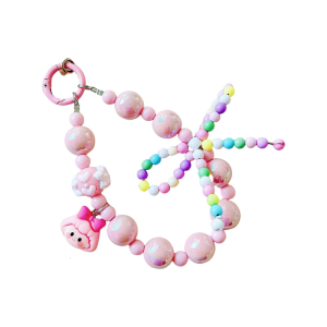 Stylish Phone Strap Keychain Beaded Charm with & Decorative Bowknot Phone Rope Charm for Women Fashion Accessories