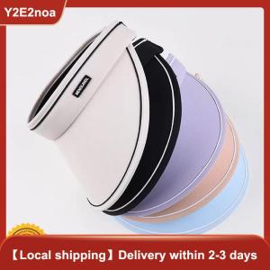 【Y2E2noa】 New Women Roll Up Sun Visor Wide Brim Hat Summer Foldable Packable UV Protection Empty Top Ponytail Cap For Beach Travel Bonnet