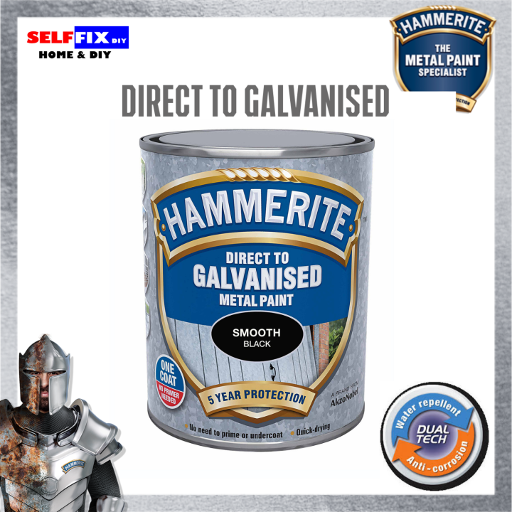 Hammerite Direct to Galvanised Black Metal Paint Smooth Finish