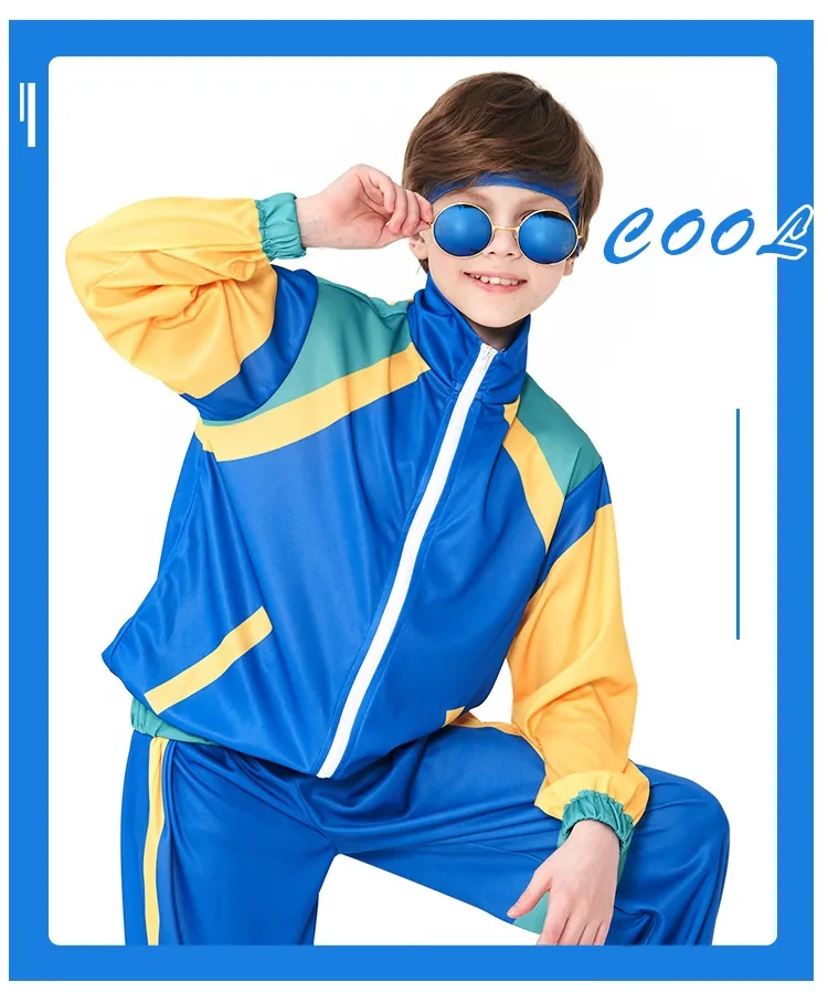 halloween costume for kids boy Boys and Girls 80s Tracksuit Kids Hip Hop Costume Top Pants Sets Outfit Retro Disco Dance Sportswear Blue Pink Baseball Uniform Lazada