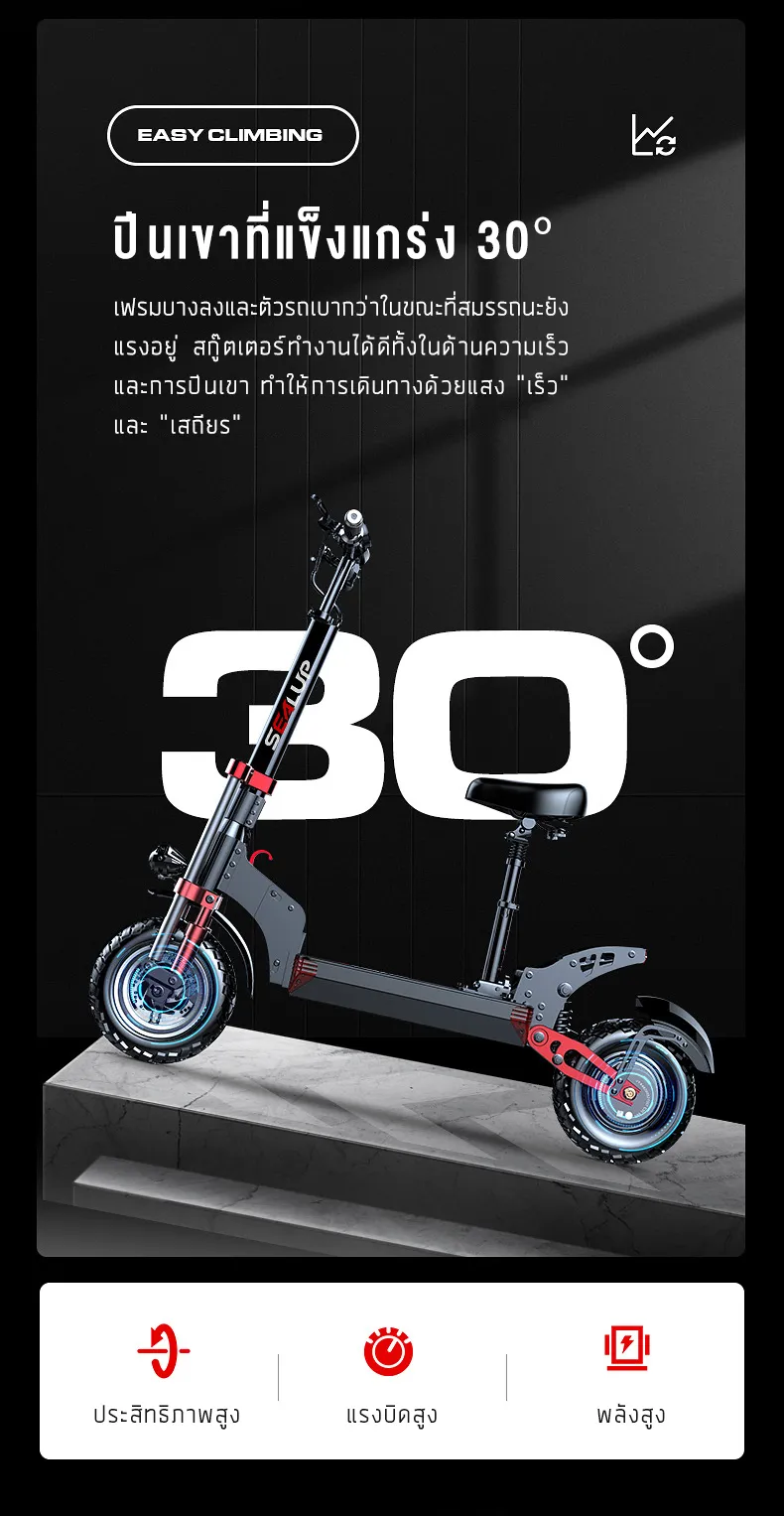 SEALUP Q22 สกุ๊ดเตอร์ไฟฟา NFC ออฟโรด พับได้ ระยะ 40-150 กม ความเร็วสูงสุด 55KM/H กันน้ำ IP54 1000W