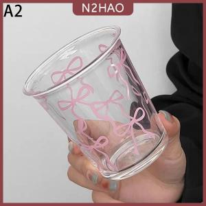 N2HAO Cốc thủy tinh dễ thương cốc nước hoạt hình cốc thủy tinh sọc dễ thương Doodle cốc cà phê hộ gia đình Trà trái cây nước chanh cô gái Quà Tặng