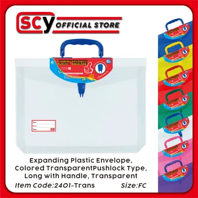 SCY Adventur Joyy Expanding Plastic Envelope Colored Transparent Push lock Type Long with Handle