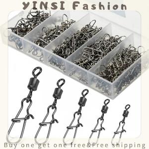YINSI 100pc box Stainless Steel Fishing Connector Pin 4# 6# 8#10#12# Bearing Rolling Swivel With Snap Fishhook Lure Accessories