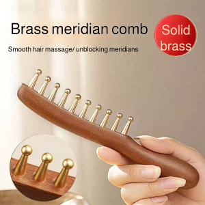 Brass head massage comb 💕  Relieves fatigue Reduces headaches Facial meridian brush Wide-tooth comb Sandalwood meridian comb