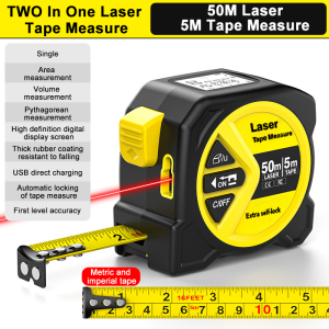 Single 2-In-1 Digital Measuring Tool 50M Rangefinder & 5M Steel Ruler USB Charging For Area Volume Calculation