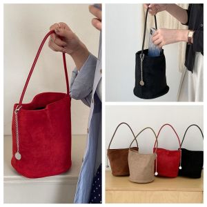 CHPERF Pure Color Suede Bucket Bag Vintage Purse Underarm Bag Vintage Korean Style Matte Pu Leather Shoulder Bag Ladies