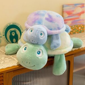 SIRENXI Fluffy Rainbow Turtle Plush Doll Collection Stuffed Doll Sea Turtle Animal Doll Kawaii Series Ornaments Ins Green Turtle Plush Toy Children Gift